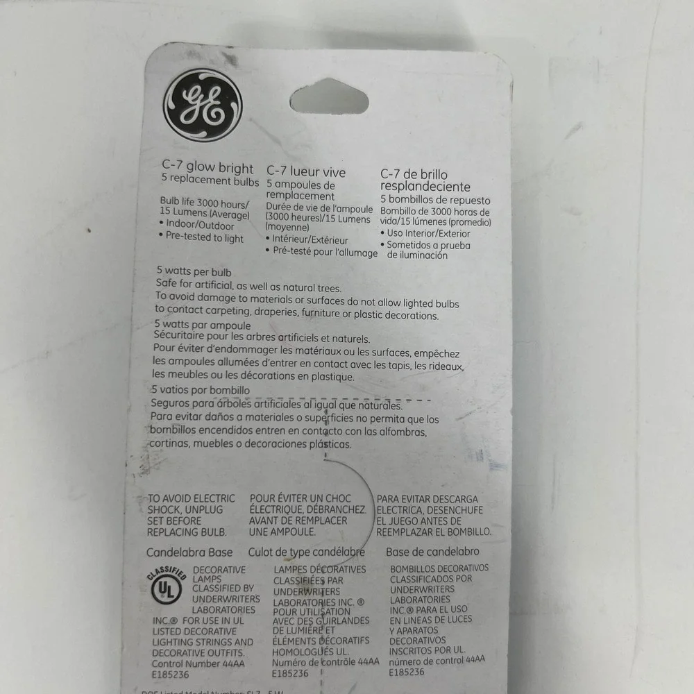 GE C-7 Glow Bright Blue Replacement Bulbs 5W Candelabra Base 5 Pack 0394495‎